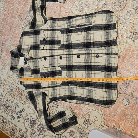 Lucky Brand Black & Cream Plaid Midweight Shacket Coat - Size Medium - Picture 11 of 12